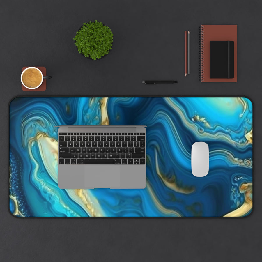 Desk Mat- Agate Blue Teal & Gold