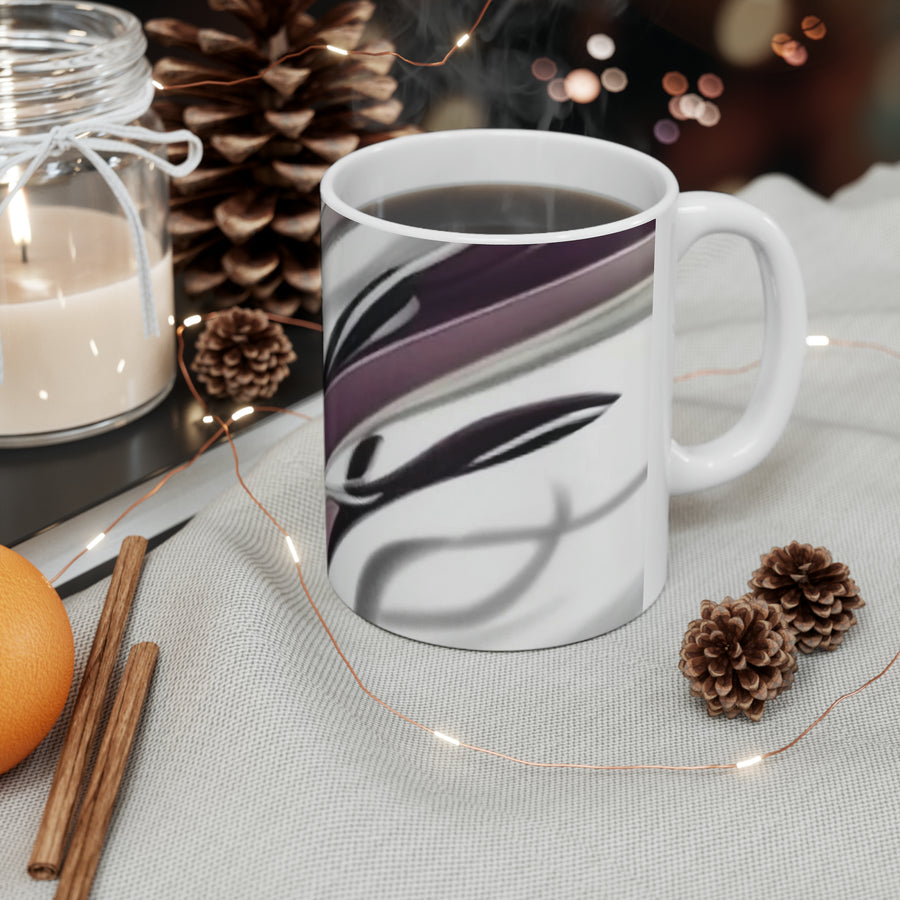 Ceramic Mug 11oz- Purple and White Decorative Mug