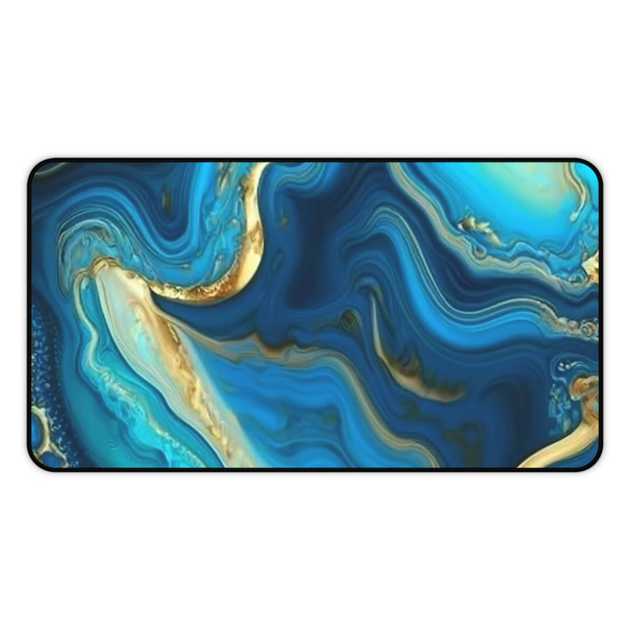 Desk Mat- Agate Blue Teal & Gold