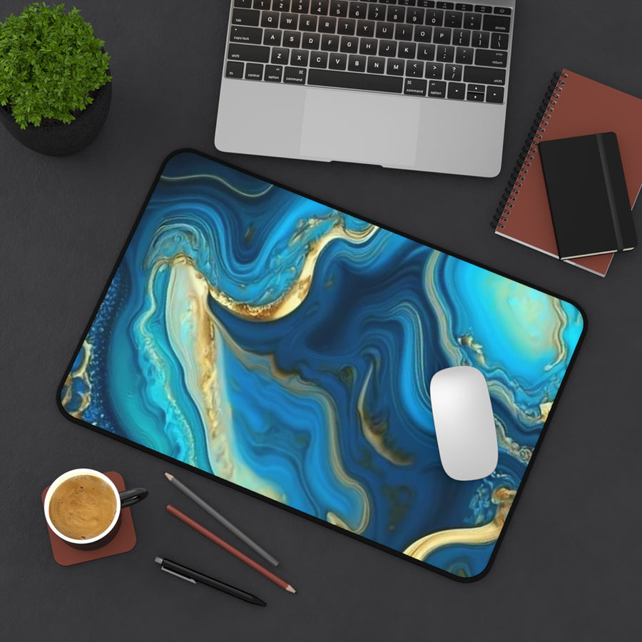 Desk Mat- Agate Blue Teal & Gold