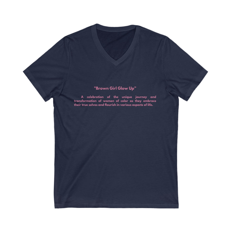 Unisex Jersey Short Sleeve V-Neck Tee- Brown Girl Glow UP