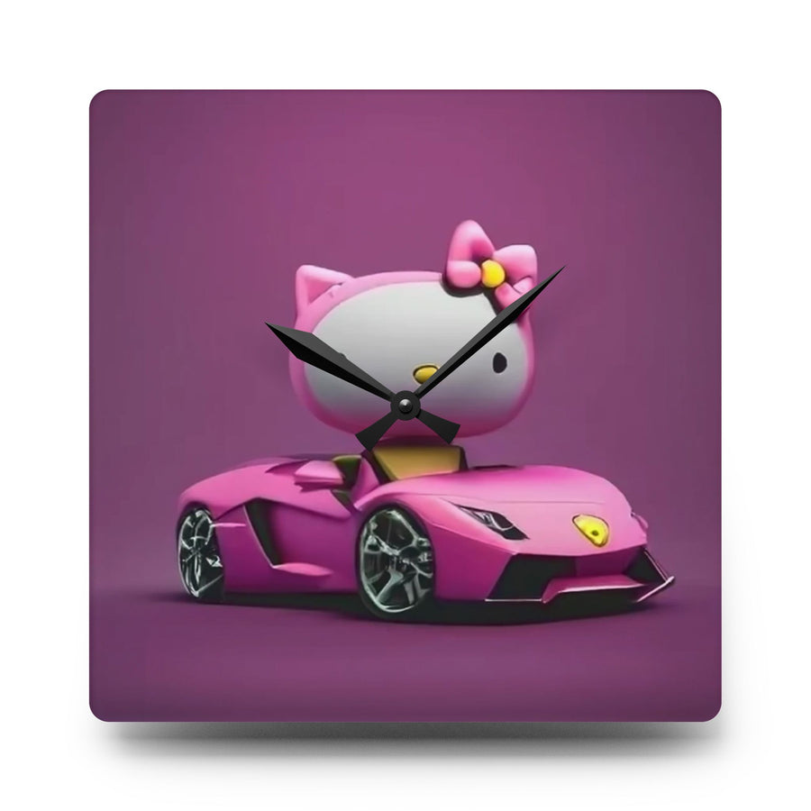 Acrylic Wall Clock-Hello Kitty Pink/Purple w/ Car