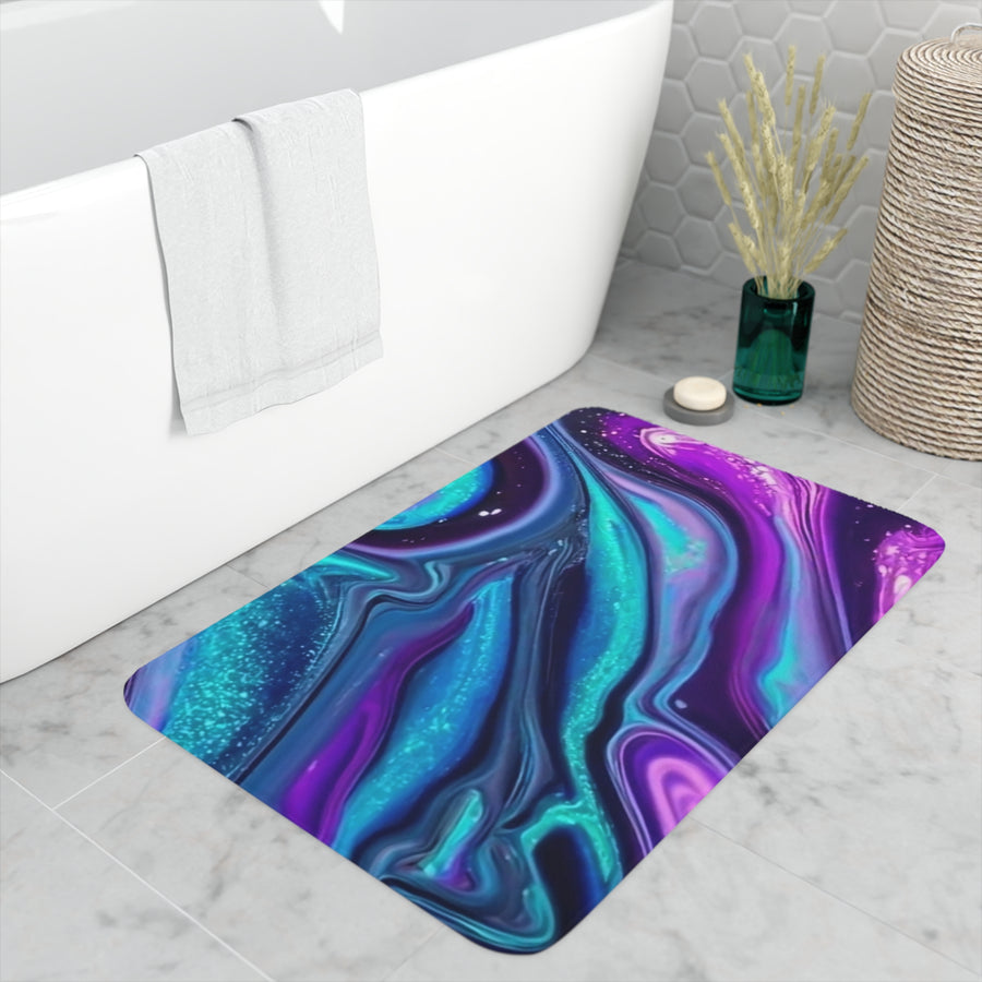 Memory Foam Bath Mat-Blue Teal, Purple, and Silver