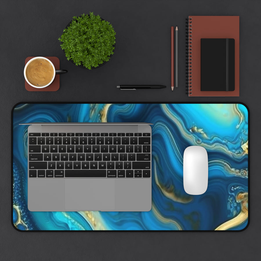 Desk Mat- Agate Blue Teal & Gold
