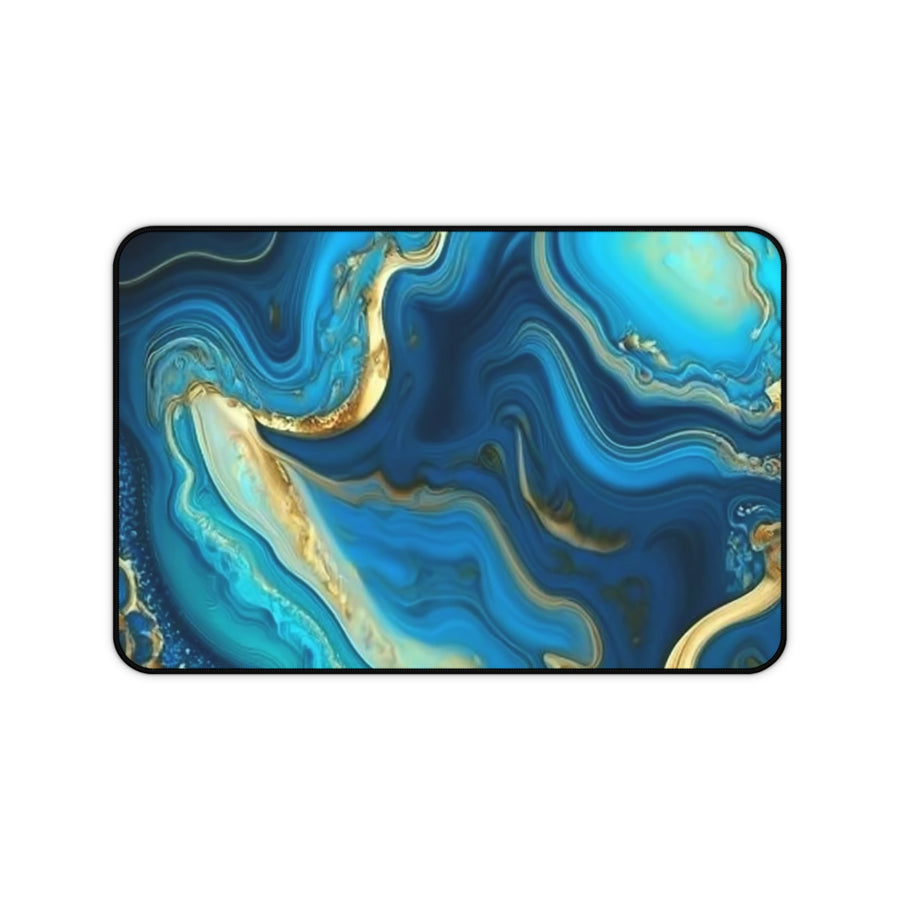 Desk Mat- Agate Blue Teal & Gold