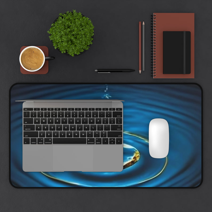 Desk Mat-Water Drop with Gold Rim Desk Mat.