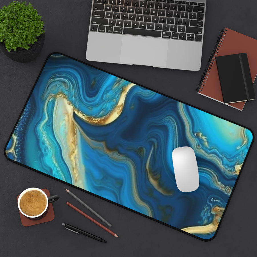 Desk Mat- Agate Blue Teal & Gold