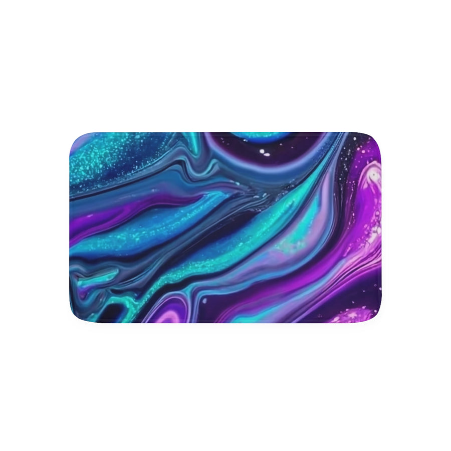 Memory Foam Bath Mat-Blue Teal, Purple, and Silver