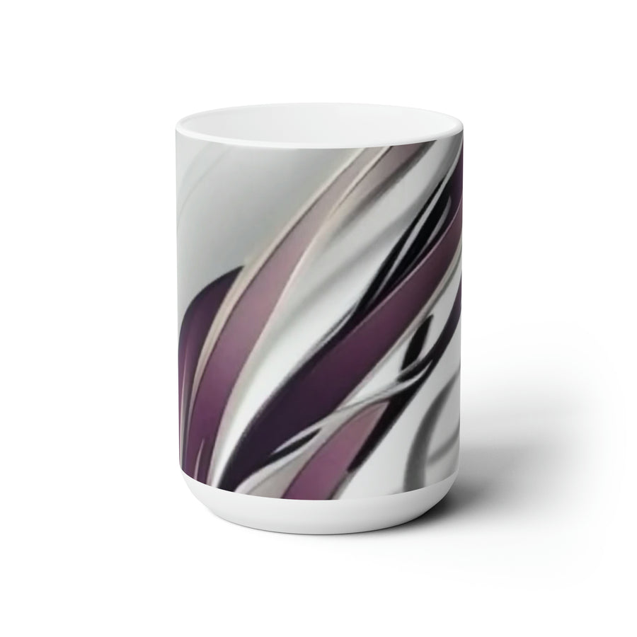 Ceramic Mug 15oz- Purple and white abstract decorative mug