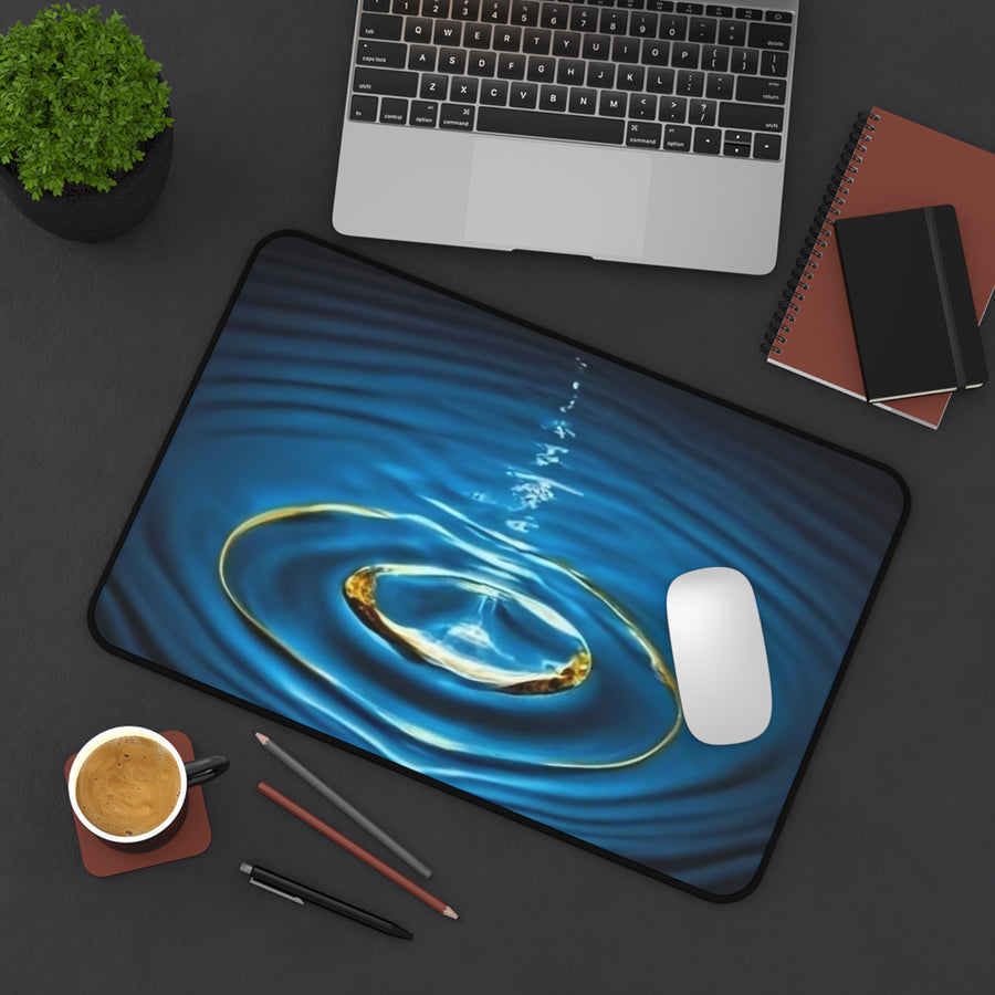 Desk Mat-Water Drop with Gold Rim Desk Mat.