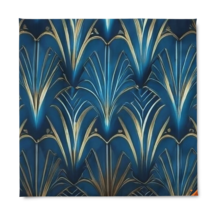 Duvet Cover-Blue & Gold Abstract Flower