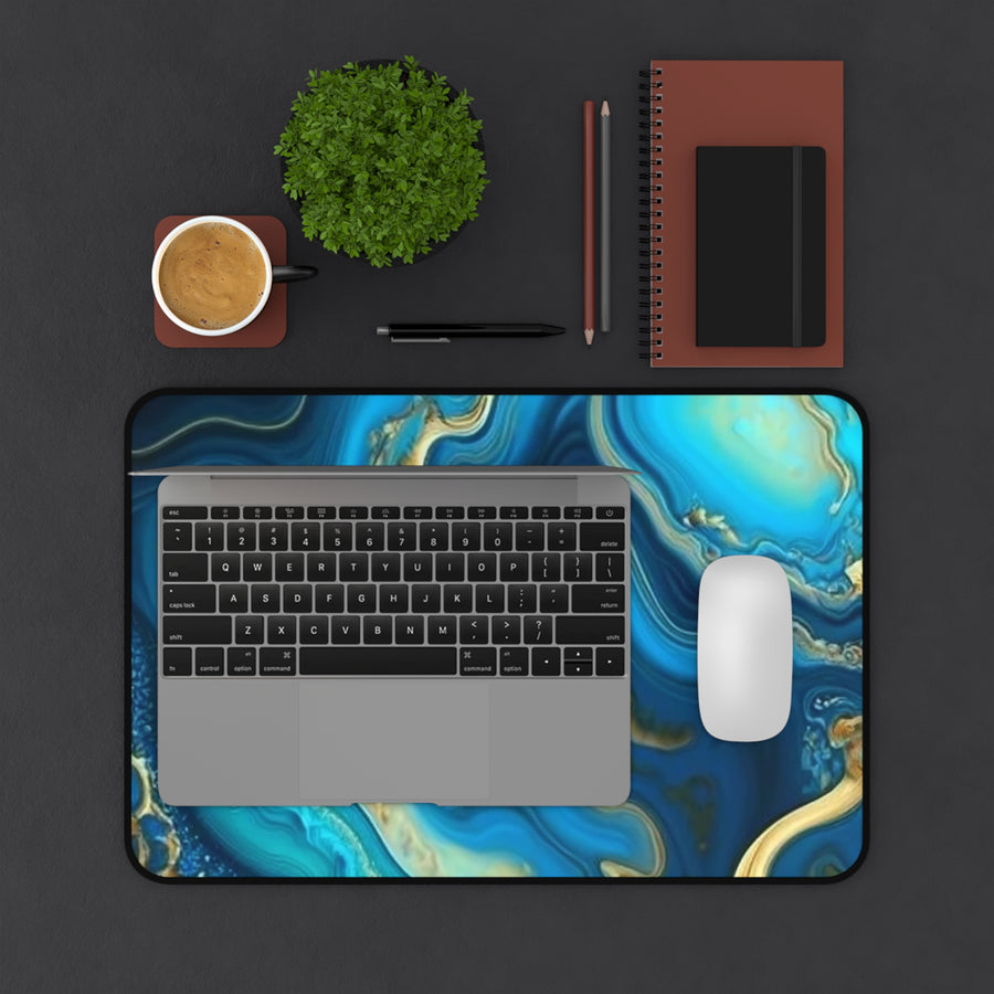 Desk Mat- Agate Blue Teal & Gold