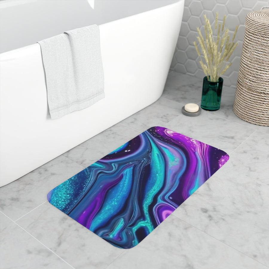 Memory Foam Bath Mat-Blue Teal, Purple, and Silver