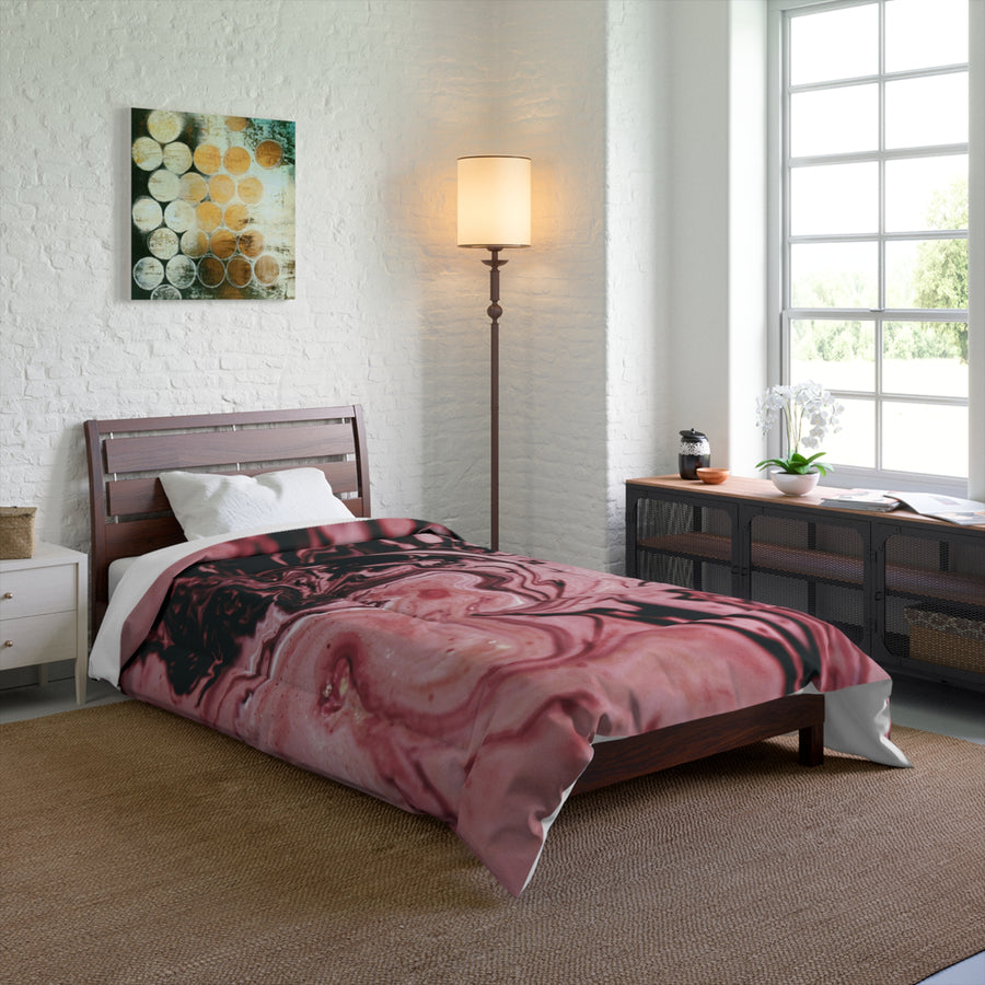 Elegant Pink Marble Comforter - Cozy Bedding for Modern Decor