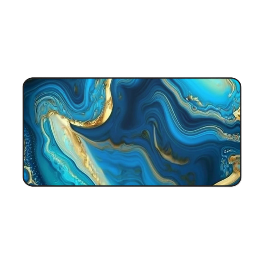 Desk Mat- Agate Blue Teal & Gold