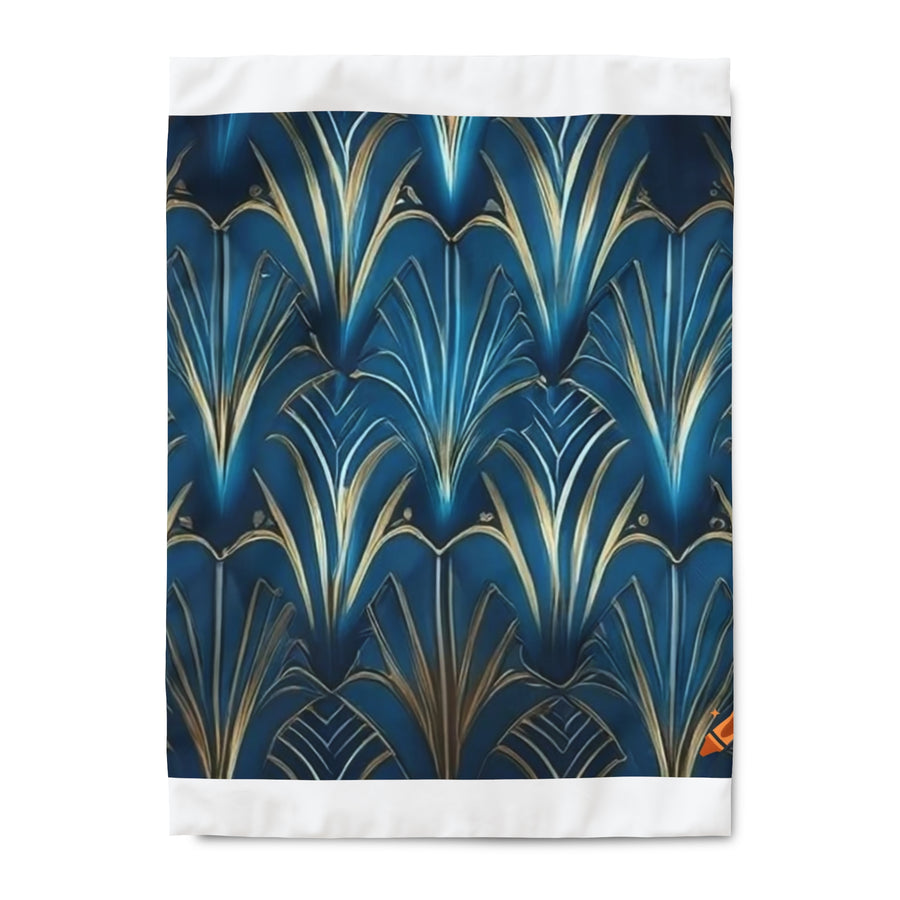 Duvet Cover-Blue & Gold Abstract Flower