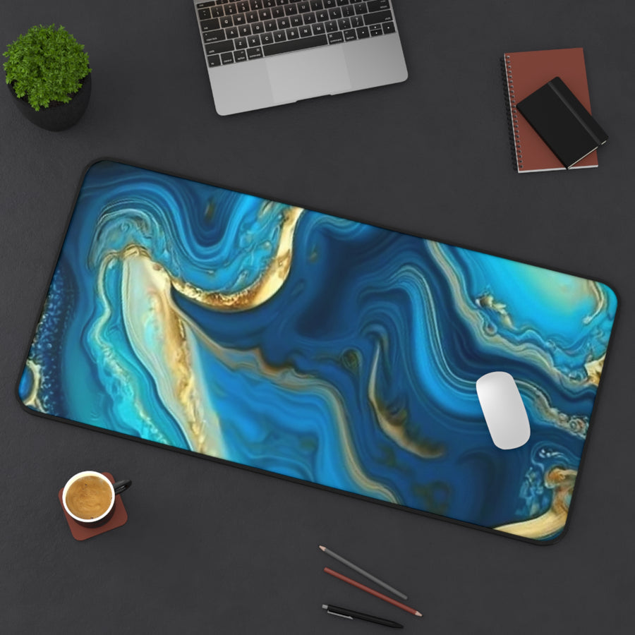 Desk Mat- Agate Blue Teal & Gold