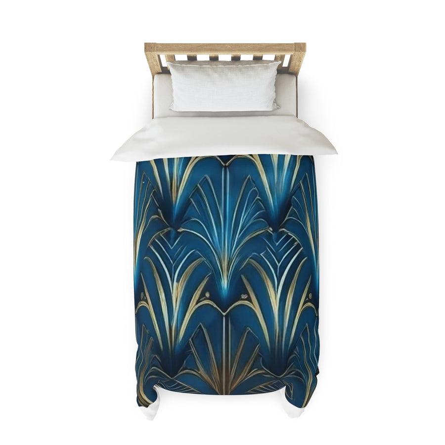 Duvet Cover-Blue & Gold Abstract Flower