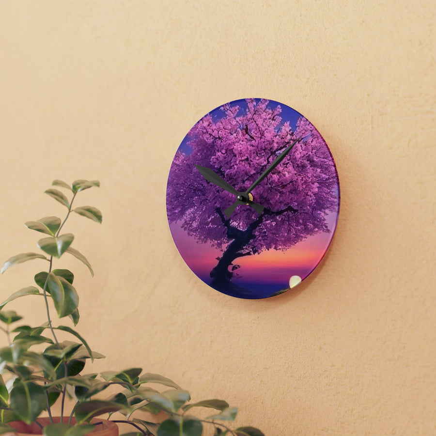 Acrylic Wall Clock-Cherry Blossom Tree on Sunset