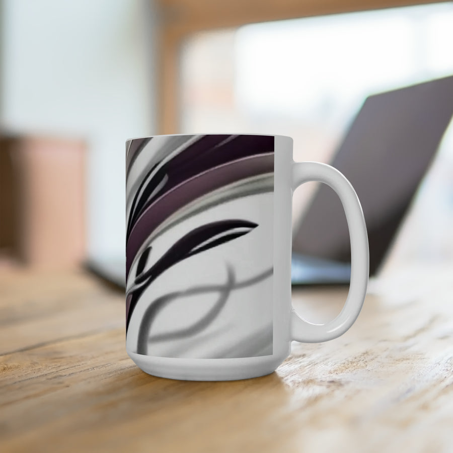 Ceramic Mug 15oz- Purple and white abstract decorative mug