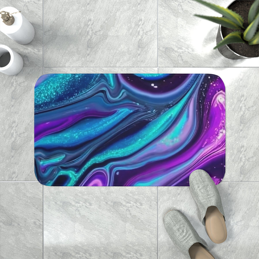 Memory Foam Bath Mat-Blue Teal, Purple, and Silver