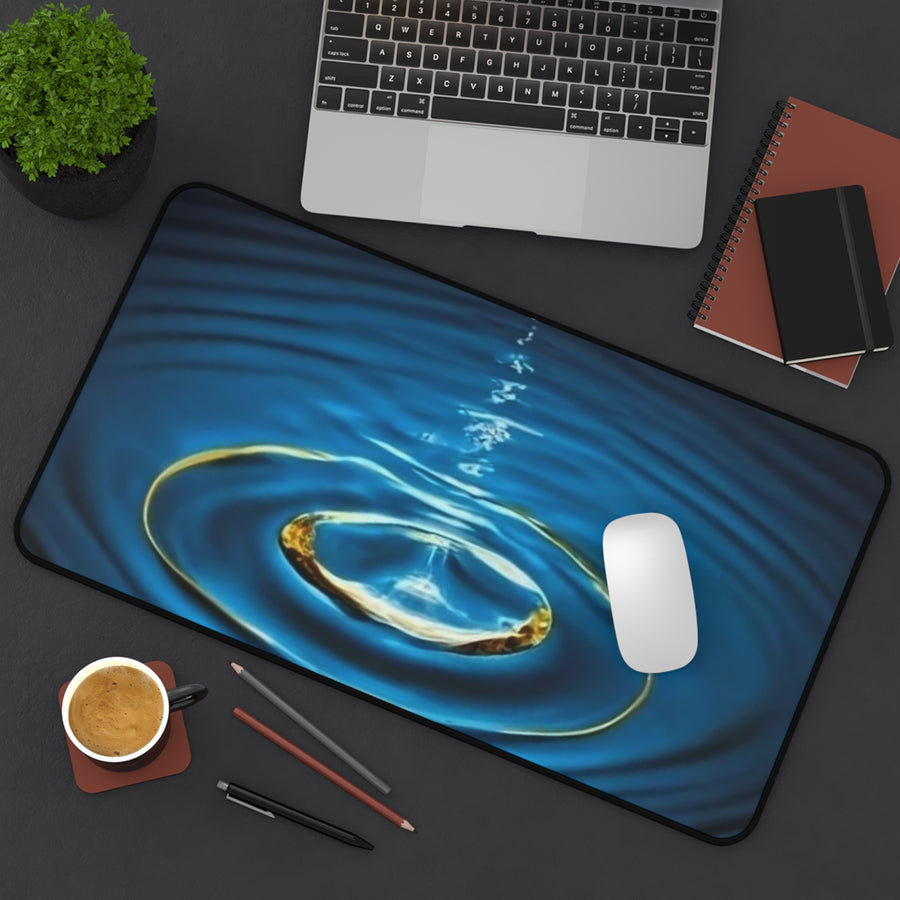 Desk Mat-Water Drop with Gold Rim Desk Mat.