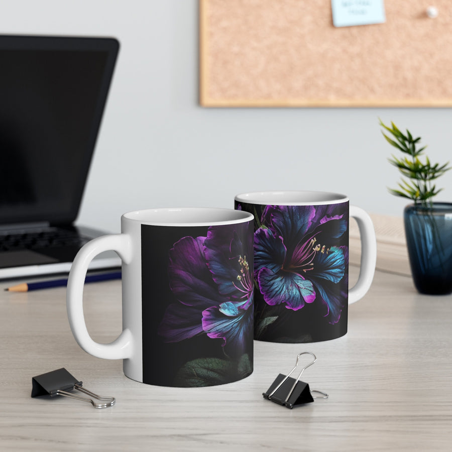 Mug 11oz&#39;Purple & Blue Flowers on Black&#39; mug