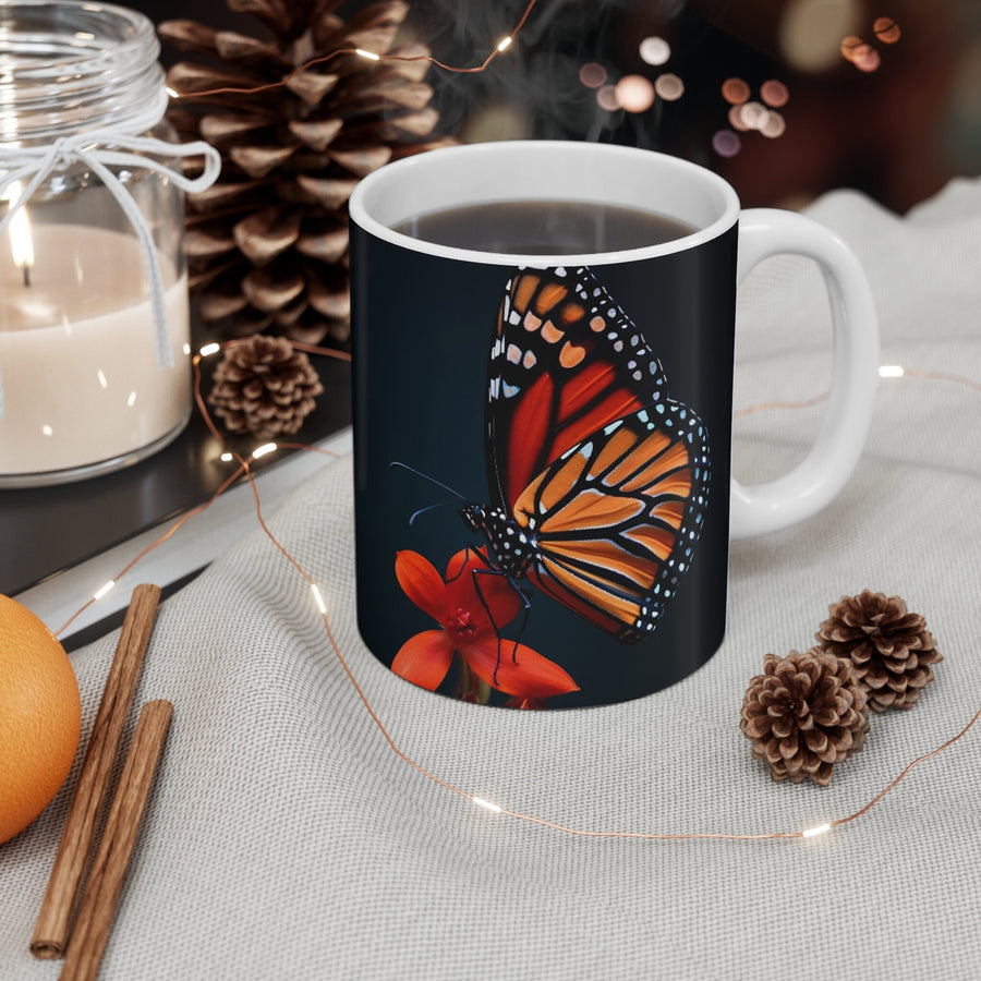 Mug 11oz-Monarch Butterfly & Red Flower&#39;