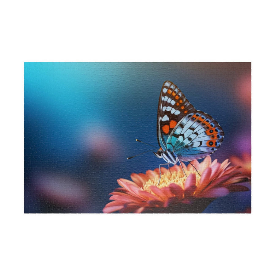 Puzzle (110, 252, 500, 1014-piece) -Blue Butterfly on Vibrant Flower Glossy Puzzle