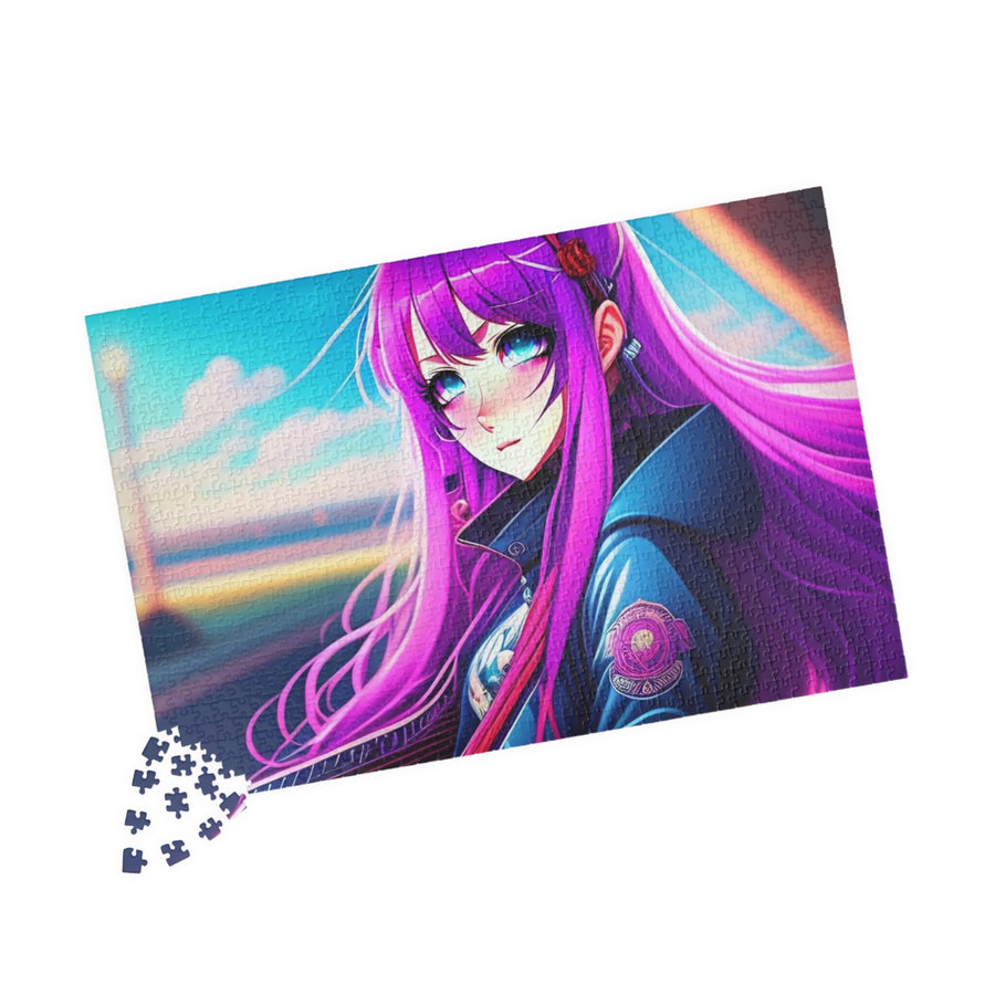 Puzzle (110, 252, 500, 1014-piece)-Purple-Haired Anime Girl Glossy Puzzle