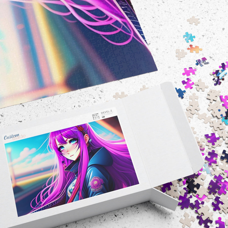 Puzzle (110, 252, 500, 1014-piece)-Purple-Haired Anime Girl Glossy Puzzle