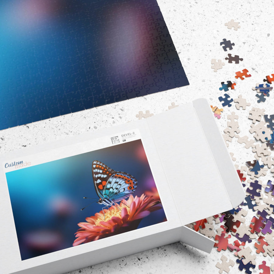 Puzzle (110, 252, 500, 1014-piece) -Blue Butterfly on Vibrant Flower Glossy Puzzle