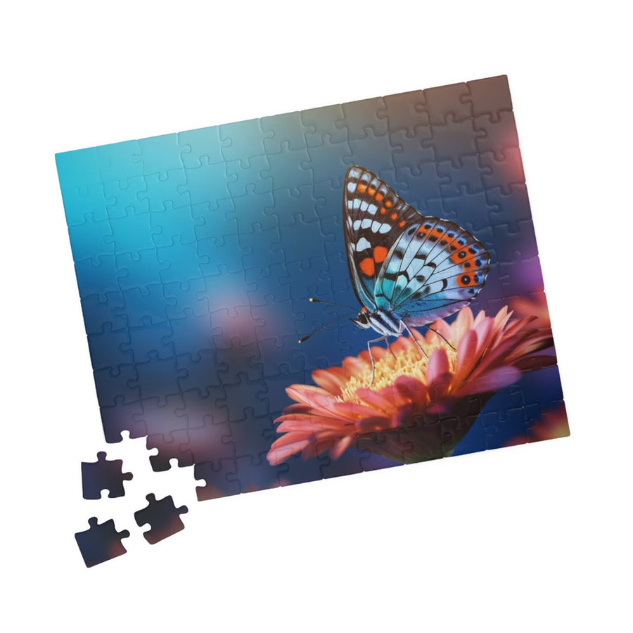 Puzzle (110, 252, 500, 1014-piece) -Blue Butterfly on Vibrant Flower Glossy Puzzle