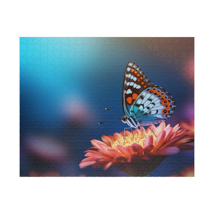 Puzzle (110, 252, 500, 1014-piece) -Blue Butterfly on Vibrant Flower Glossy Puzzle