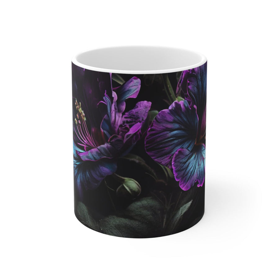Mug 11oz&#39;Purple & Blue Flowers on Black&#39; mug
