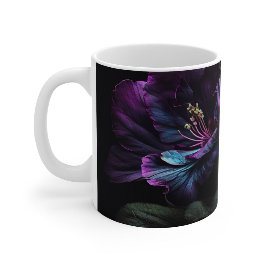 Mug 11oz&#39;Purple & Blue Flowers on Black&#39; mug