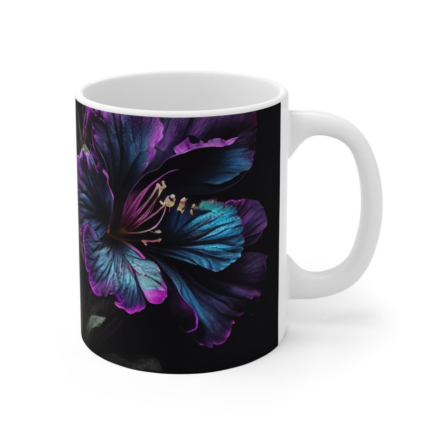 Mug 11oz&#39;Purple & Blue Flowers on Black&#39; mug