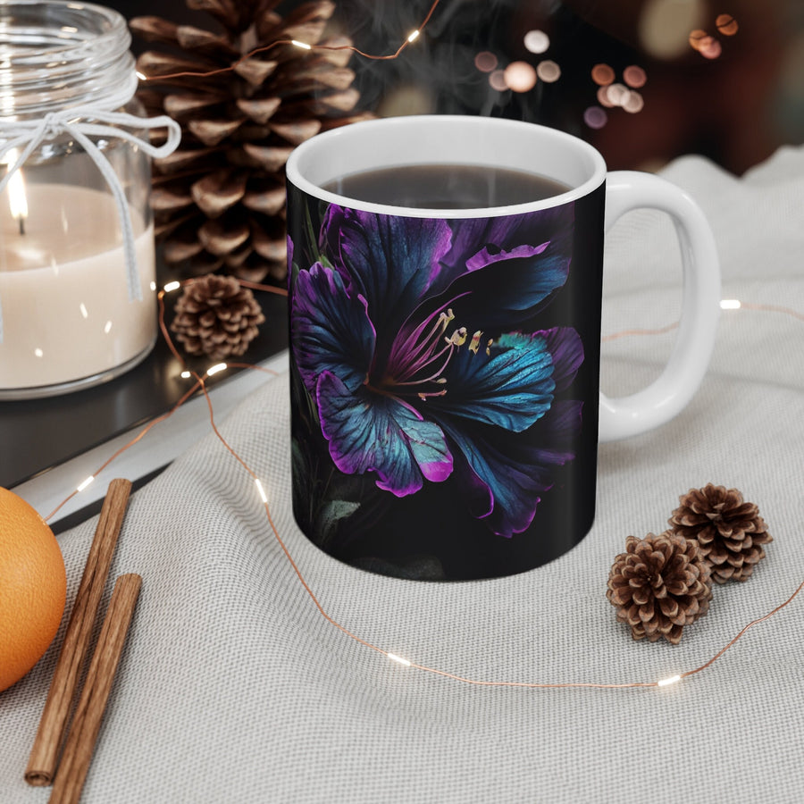 Mug 11oz&#39;Purple & Blue Flowers on Black&#39; mug