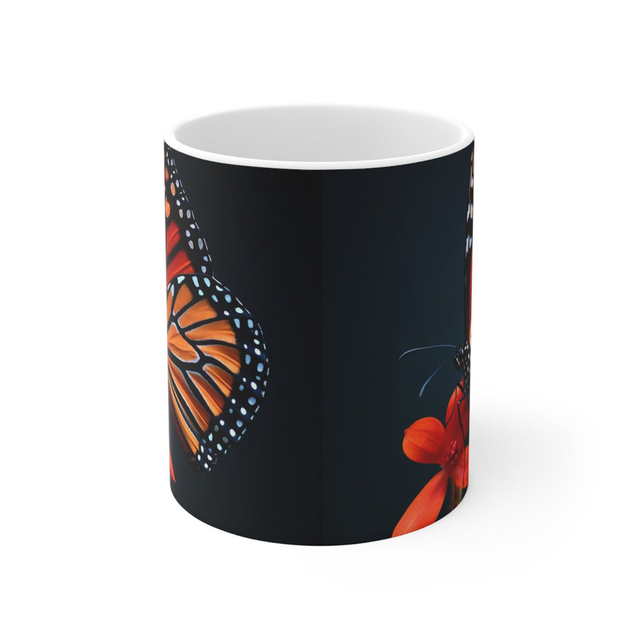 Mug 11oz-Monarch Butterfly & Red Flower&#39;