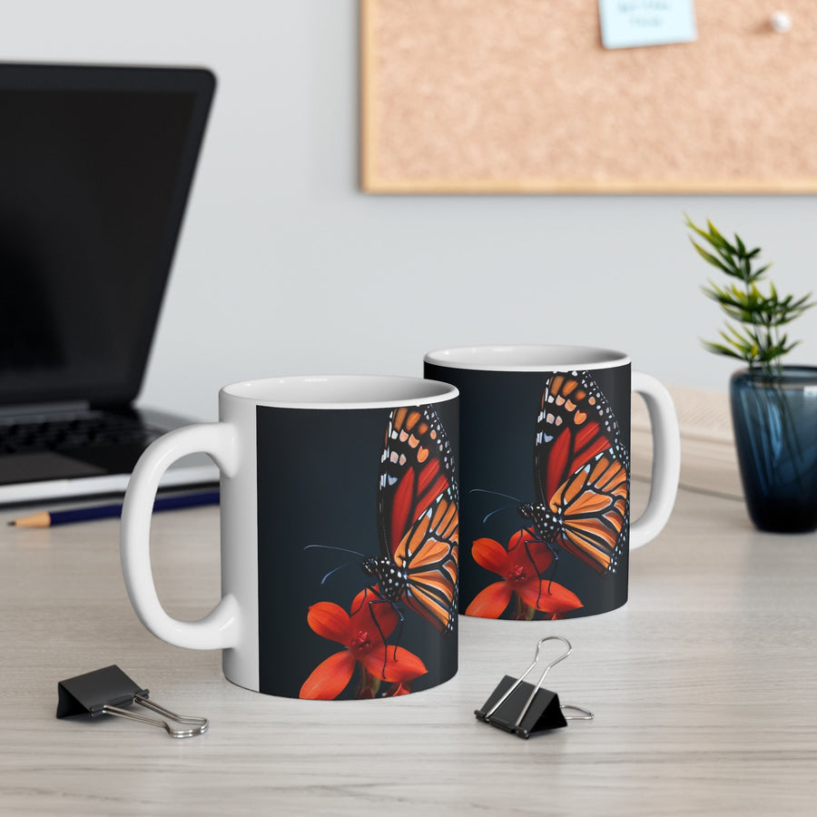 Mug 11oz-Monarch Butterfly & Red Flower&#39;