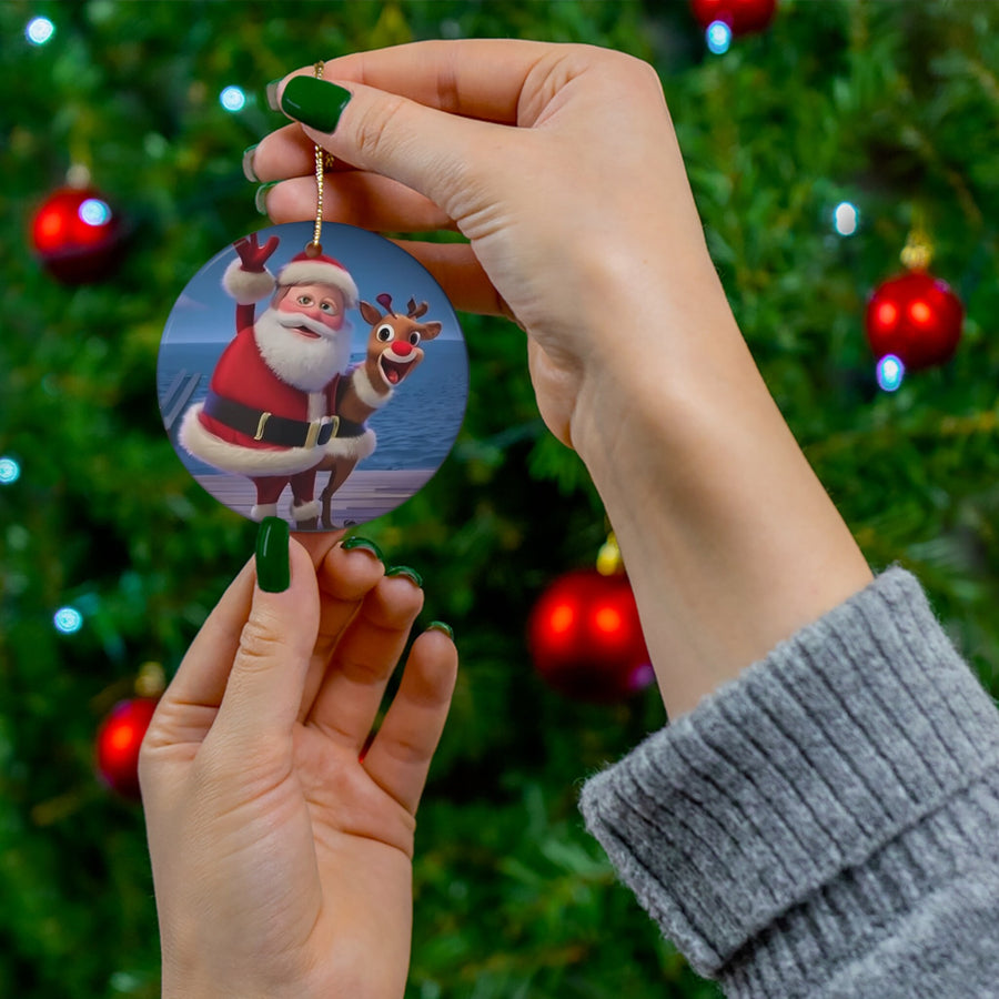 Ceramic Ornament, 4 Shapes-Santa and Rudolph Smiling