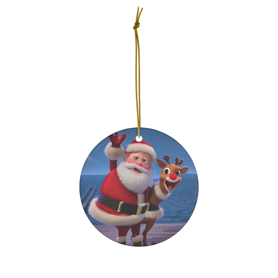 Ceramic Ornament, 4 Shapes-Santa and Rudolph Smiling