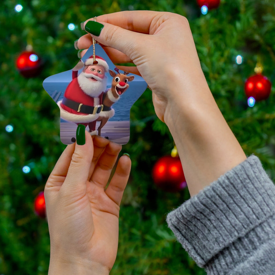 Ceramic Ornament, 4 Shapes-Santa and Rudolph Smiling