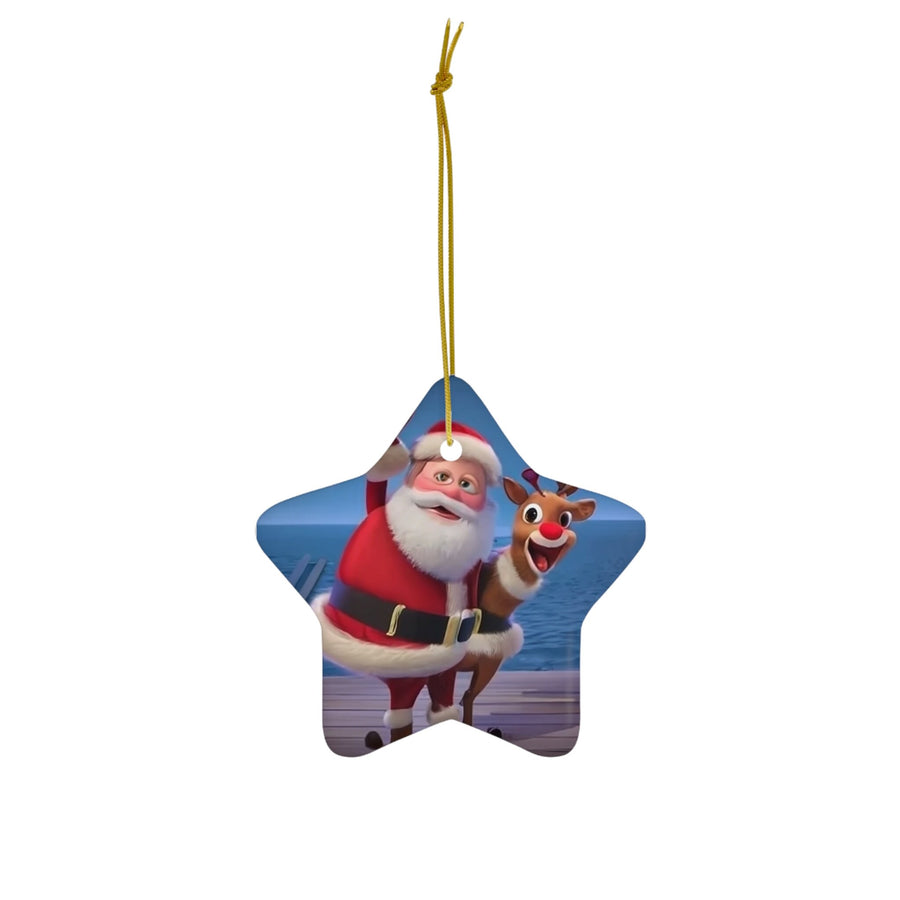 Ceramic Ornament, 4 Shapes-Santa and Rudolph Smiling