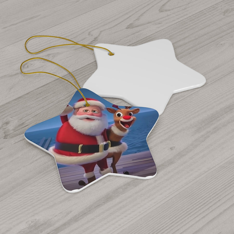Ceramic Ornament, 4 Shapes-Santa and Rudolph Smiling