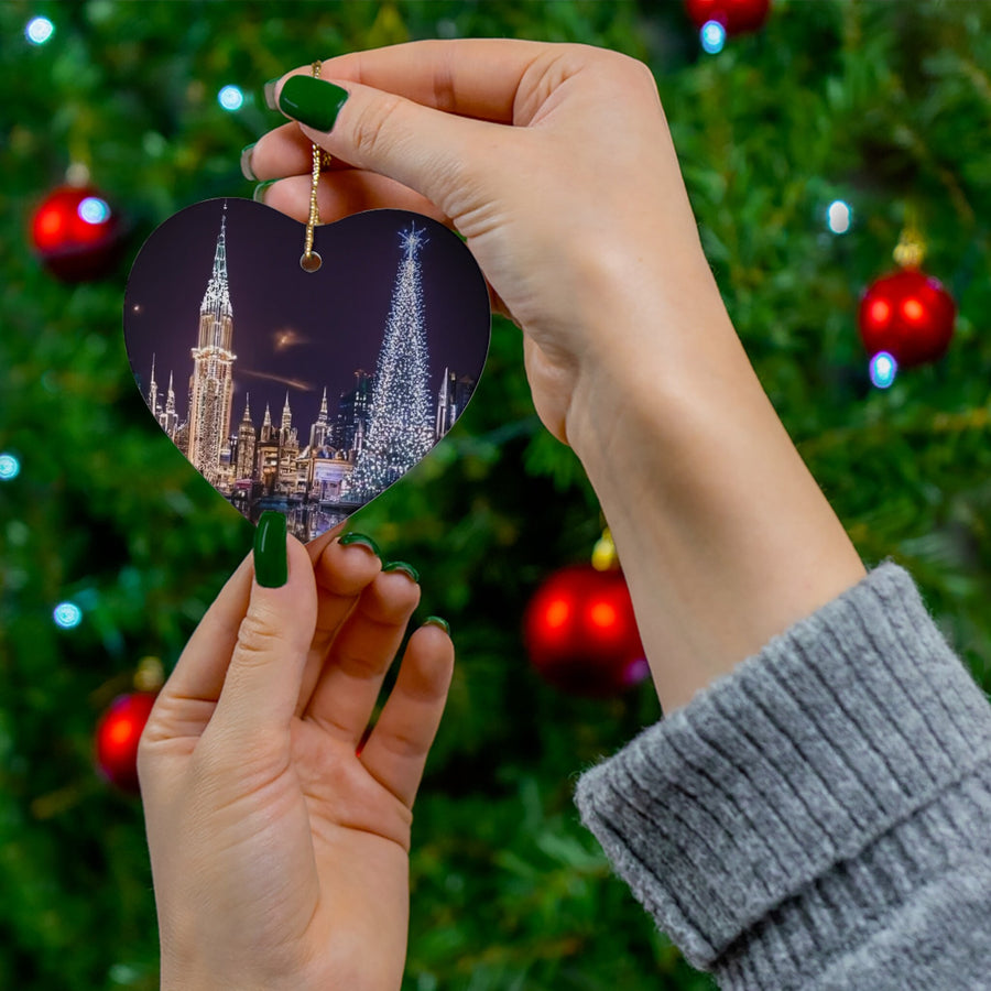 Ceramic Ornament, 4 Shapes-Futuristic City at Christmas