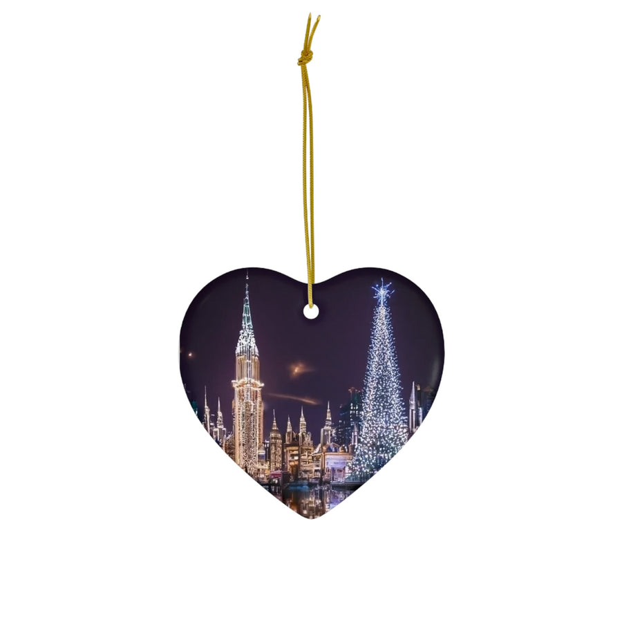 Ceramic Ornament, 4 Shapes-Futuristic City at Christmas