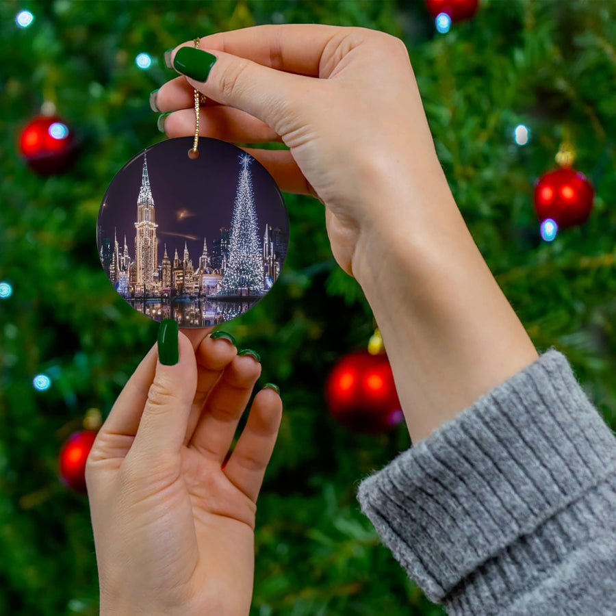 Ceramic Ornament, 4 Shapes-Futuristic City at Christmas