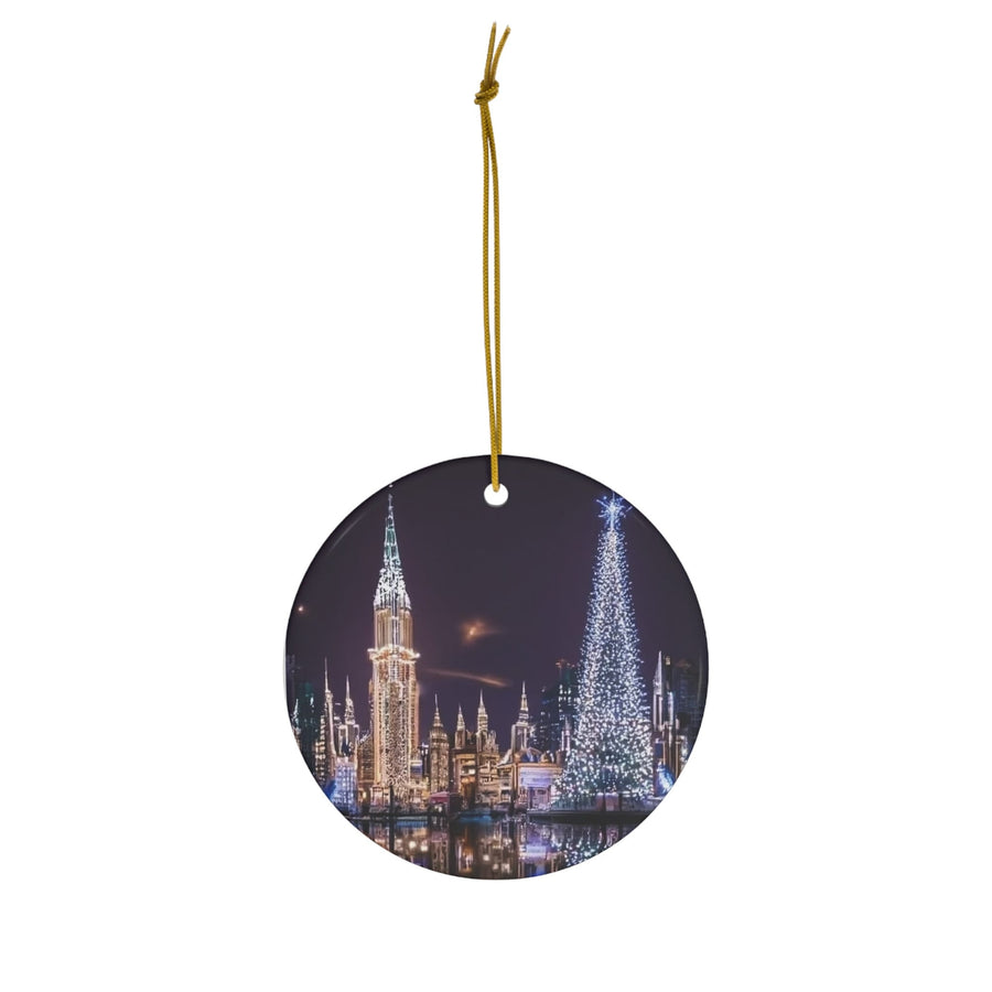 Ceramic Ornament, 4 Shapes-Futuristic City at Christmas