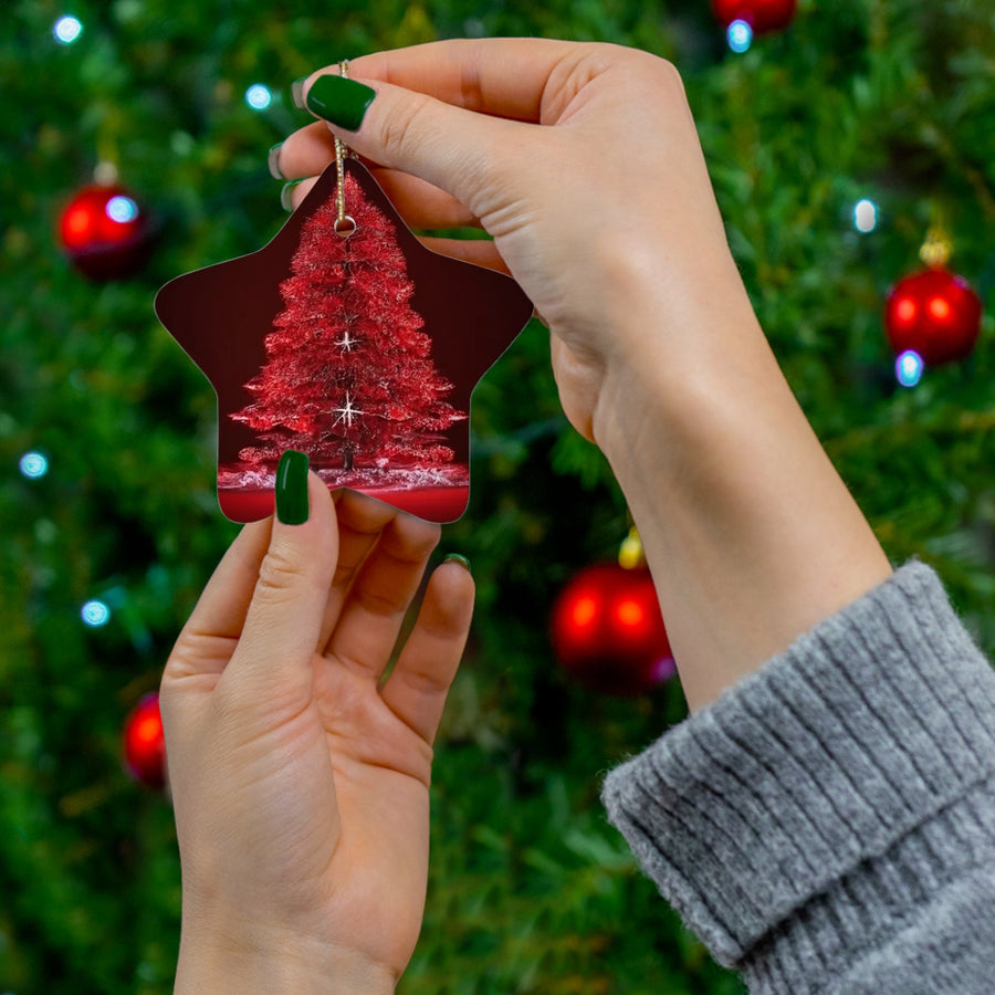 Ceramic Ornament, 4 Shapes-Sparkle and Shine with Our Red Glitter Christmas Tree